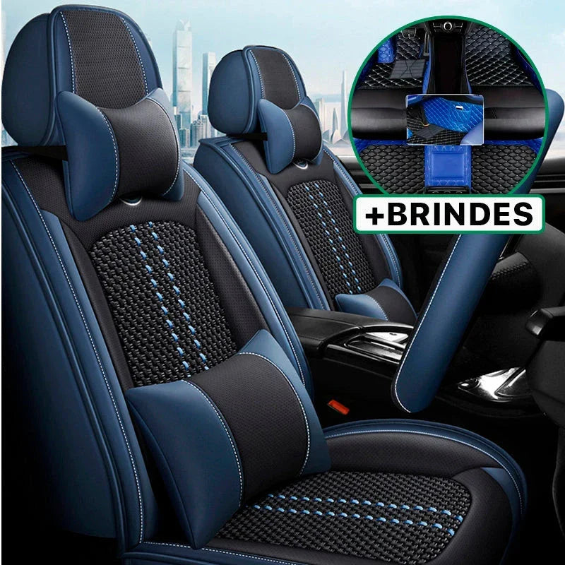 Capa Universal Evotek Completa para Carro em Couro Legítimo com AirBag +3 BRINDES: Tapetes Automotivos